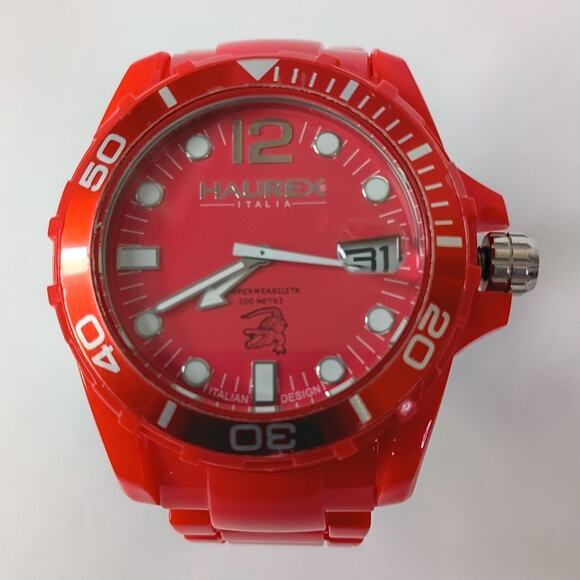 Huarex Caimano Quartz Watch Unisex Red Plastic Rotating Bezel Date - Picture 2 of 12